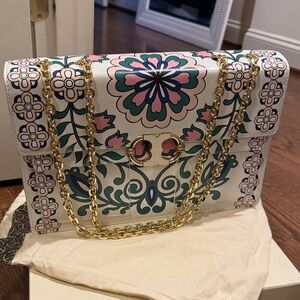 Tory Burch Multicolor Floral Shoulder Bag with Gold Chain